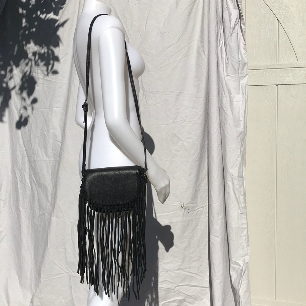 Leather fringe cross body bag